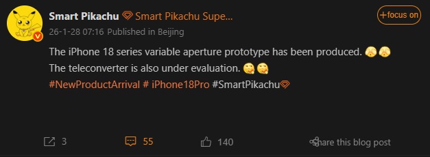 Il post di Smart Pikachu su Weibo tradotto automaticamente