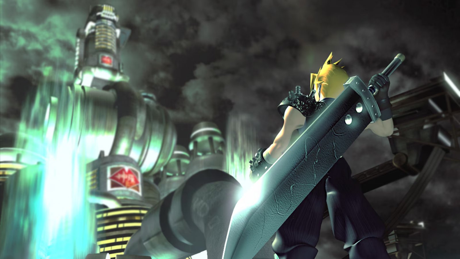 Cloud in Final Fantasy 7 davanti a un reattore di Midgar