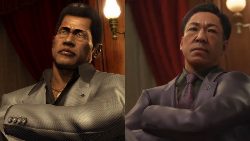 I due volti di Goh Hamazaki: a sinistra l'originale, interpretato da George Takahashi; a destra la nuova versione di Teruyuki Kagawa in Yakuza Kiwami 3 & Dark Ties