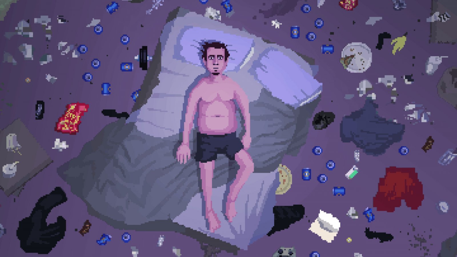 Il protagonista di Unemployment Simulator 2018, così come si sveglia ogni mattina nel suo appartamento