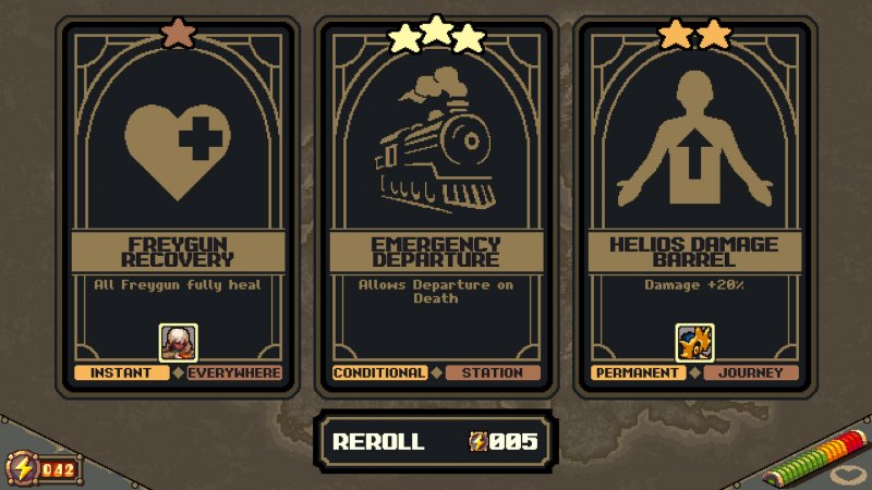 In puro stile roguelike, tra le stazioni si possono scegliere dei potenziamenti