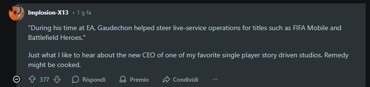 Uno dei commenti su Reddit al nuovo CEO