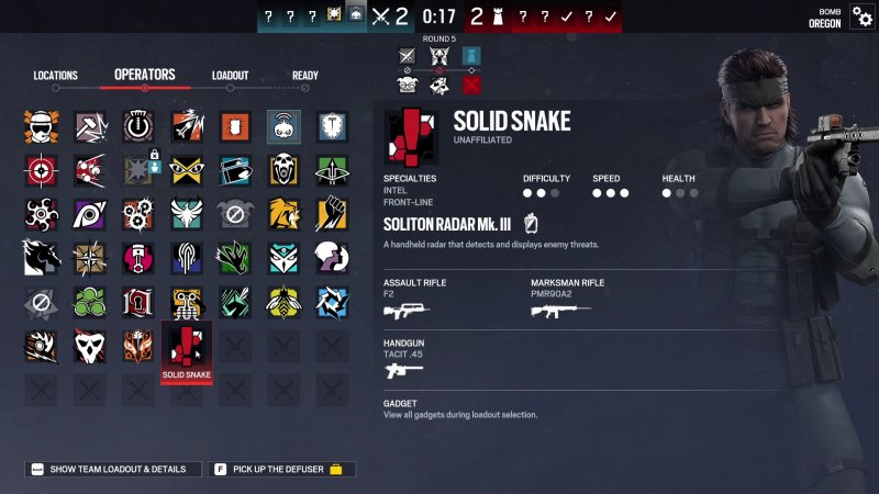 Il menù della sezione attaccanti con l'aggiunta di Solid Snake