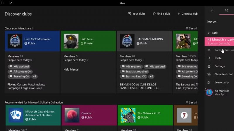 Uno screenshot con i social club di Xbox