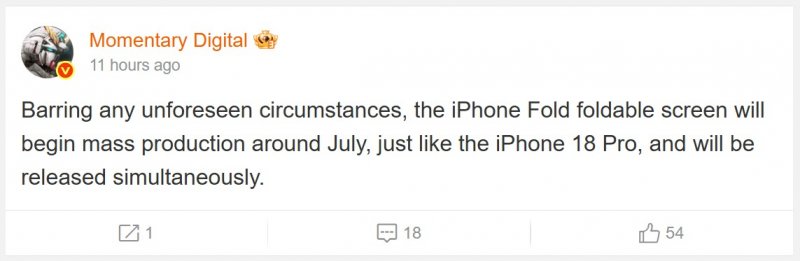 Iphone Fold And Iphone 18 Pro Mass Production Month