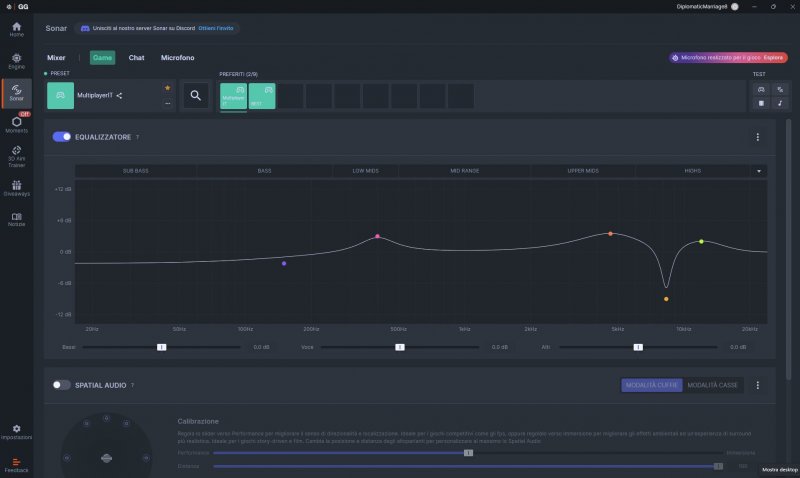 La nostra equalizzazione parametrica delle SteelSeries Arctis Nova 7 Wireless Gen 2 che bilancia i bassi e gli alti dando maggiore spazio alle frequenze medie