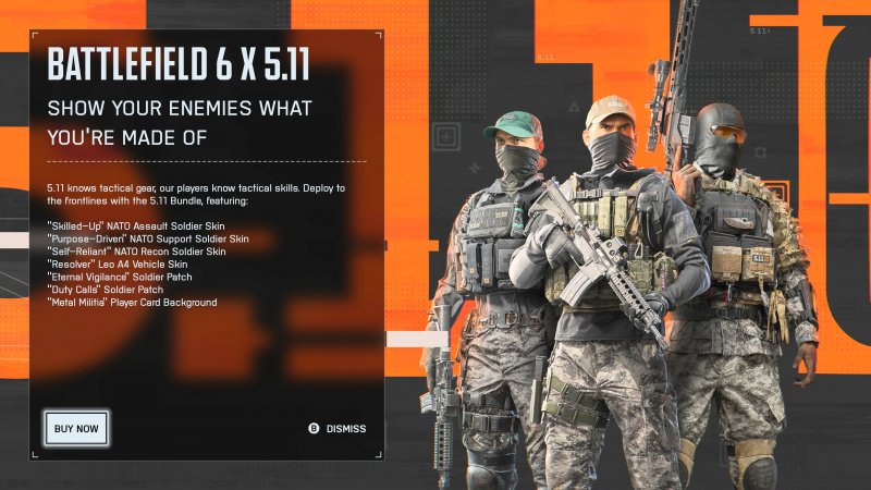 Le tre skin del bundle di 5.11 in Battlefield 6