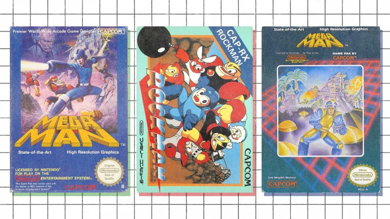 La famigerata copertina americana di Mega Man (a destra) a confronto con Europa (sinistra) e Giappone (centro)