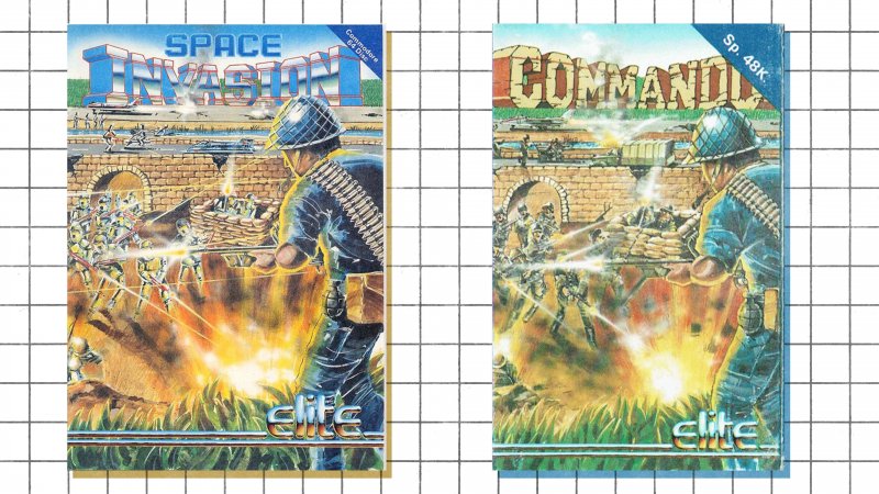 In un rimaneggiamento più radicale, non è solo la copertina di Commando a cambiare in Germania, ma il gioco nella sua interezza, diventando Space Invasion (sinistra)