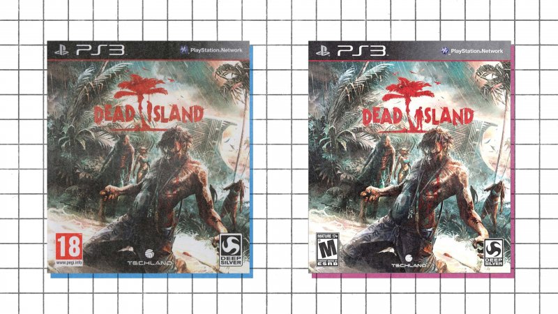 Per l'uscita sul mercato americano, è stato censurato l'impiccato alla palma nel titolo di Dead Island (destra)