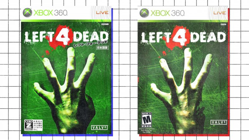 La box art giapponese di Left 4 Dead riacquista un dito (sinistra)