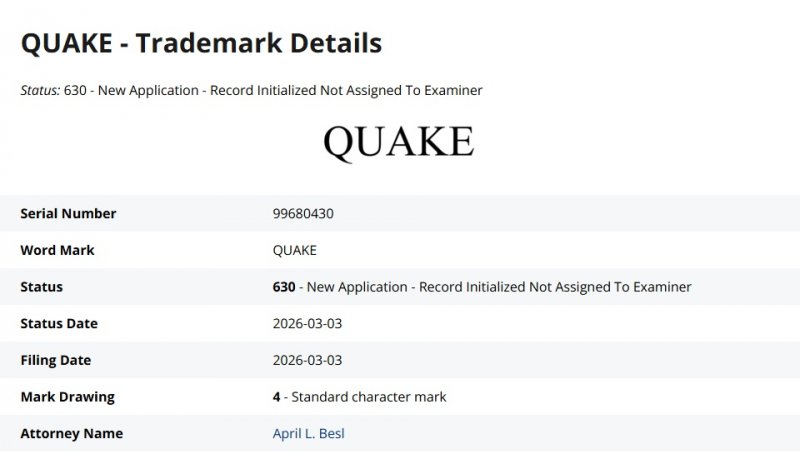 La registrazione del marchio di Quake