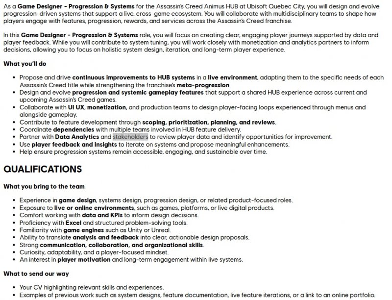 La proposta di lavoro di Ubisoft