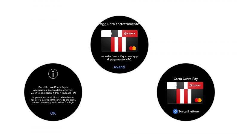 L'app Curve Pay su smartwatch Huawei