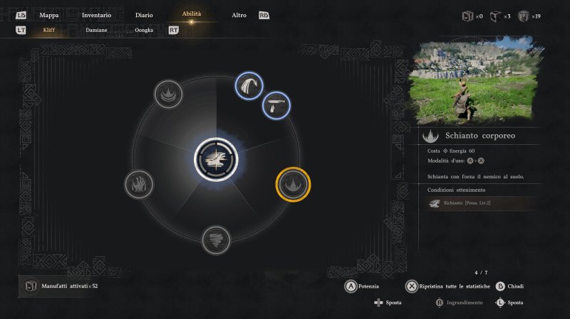 L'albero delle abilità torna utilissimo anche per controllare e ricontrollare tutte le combinazioni di tasti per le varie mosse