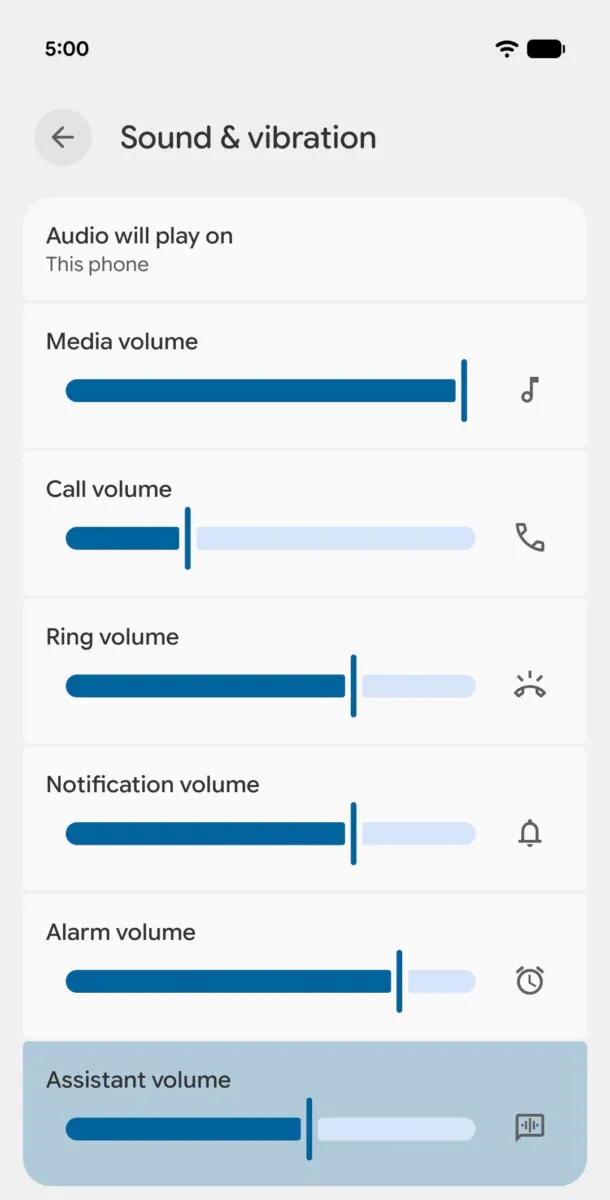 Le opzioni per regolare il volume (Fonte: Android Authority)