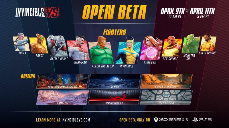I personaggi e le arene dell'Open Beta di Invincible VS