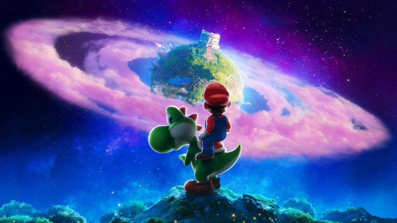 Mario, Yoshi e una scena che fa pensare a Mario Galaxy che non vedrete nel film