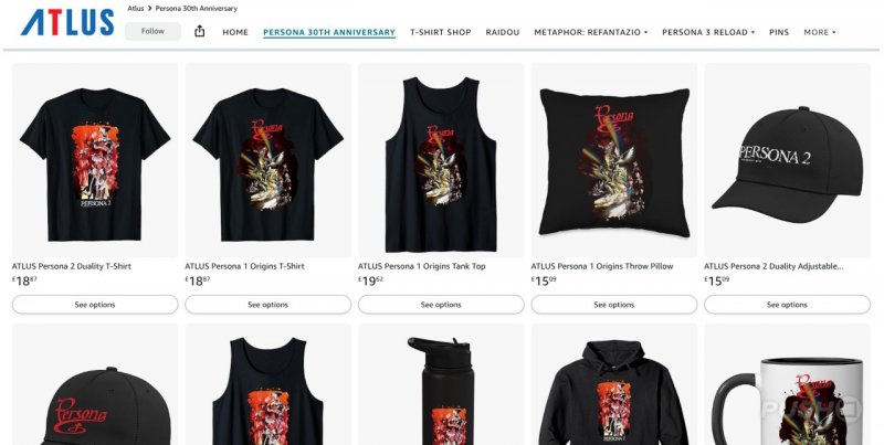 Il merchandise del 30° anniversario dove compaiono prodotti su Persona 1 Origins e Persona 2 Duality