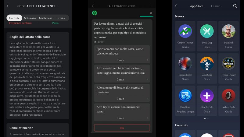 Tra le varie funzioni dell'app, spicca il coach IA per la pianificazione degli allenamenti, mentre le applicazioni disponibili non sono molte