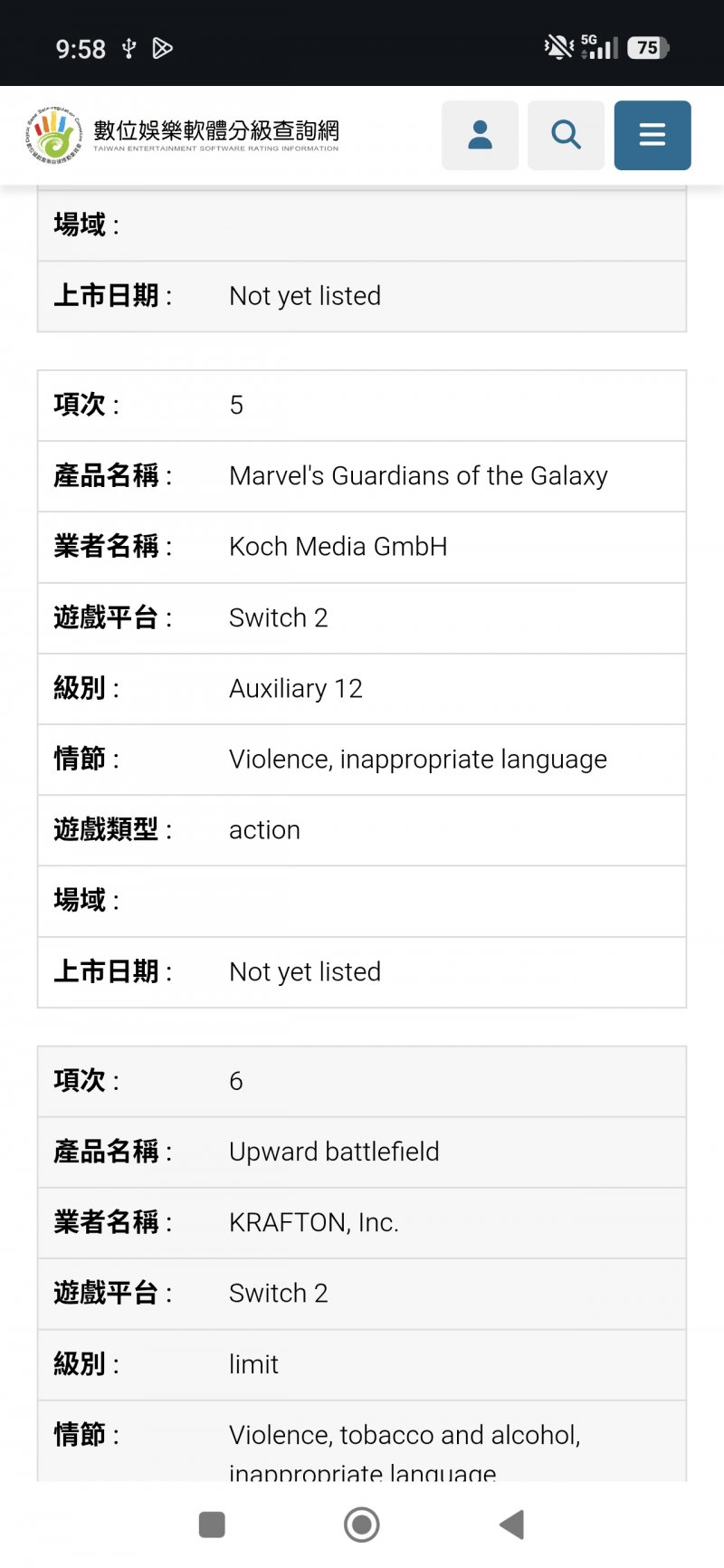 La classificazione di Marvel's Guardians of the Galaxy su Nintendo Switch 2