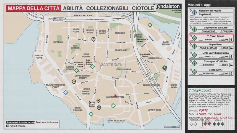 La mappa del gioco, con le varie icone relative alle missioni disponibili ogni giorno