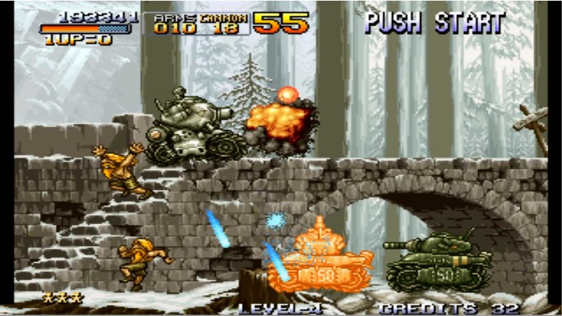 Uno scontro fra tank tra le nevi nel primo Metal Slug