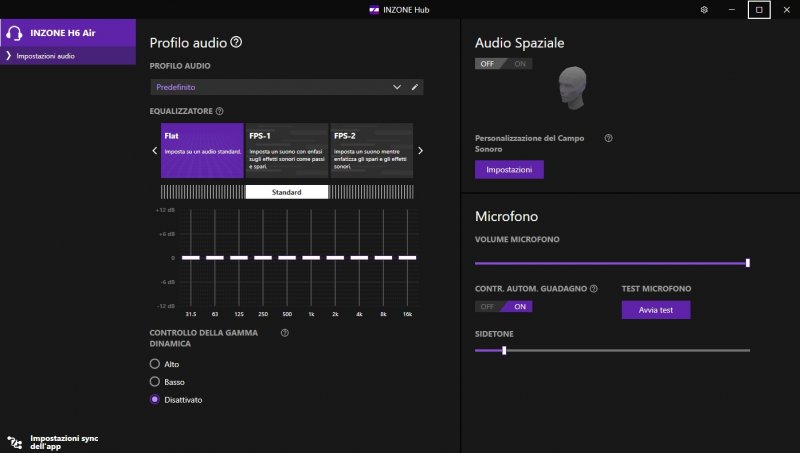 Il software INZONE Hub disponibile esclusivamente su PC e consente la modifica delle impostazioni delle cuffie