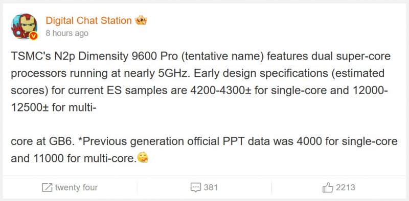 Dimensity 9600 Pro Single Core And Multi Core Scores