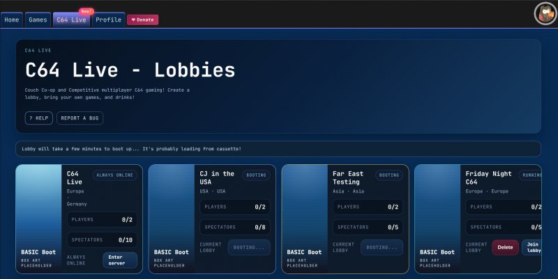 Le lobby di C64-Live