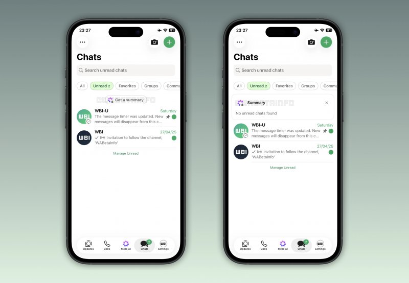 L'interfaccia per generare i riassunti con l'IA su WhatsApp (fonte: WAbetainfo)