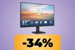 Il monitor Philips 4K, con refresh rate da 60Hz e da 27' è in offerta su Amazon: puoi acquistarlo al suo minimo storico - Notizia