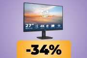 Il monitor Philips 4K, con refresh rate da 60Hz e da 27" è in offerta su Amazon: puoi acquistarlo al suo minimo storico