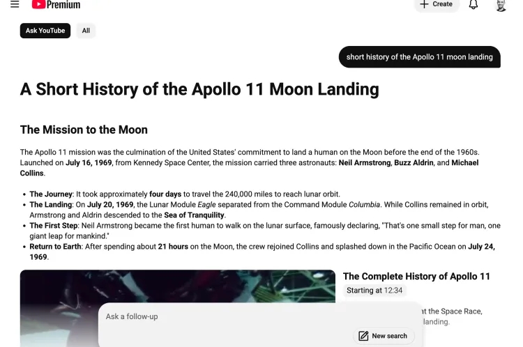 Ask YouTube e i riassunti brevi (Fonte: Jay Peters / The Verge)