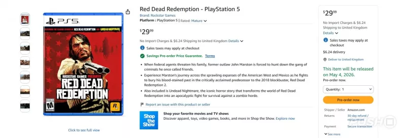 La schermata di Amazon della pagina prodotto di Red Dead Redemption 1 per PS5