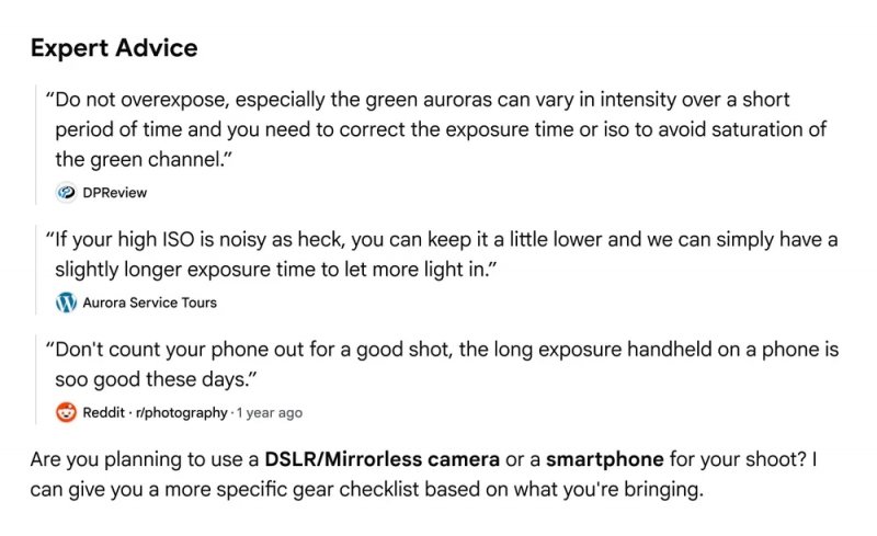 La sezione 'expert advice' del nuovo aggiornamento a Google AI Search