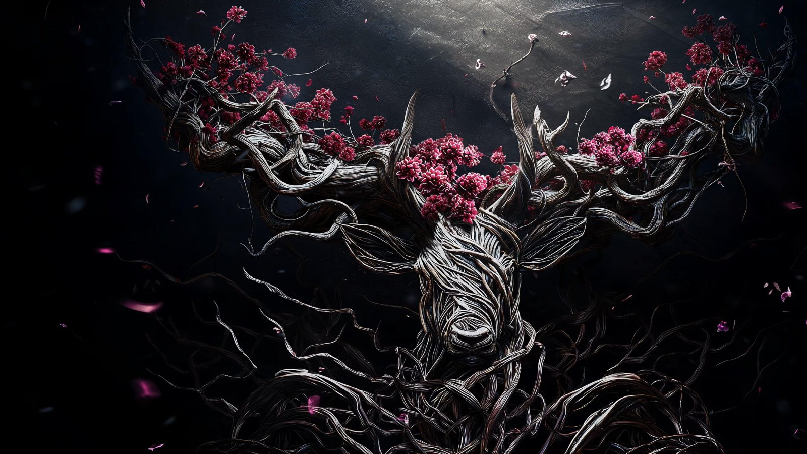 Un cervo fatto di arbusti rinsecchiti, nell'artwork di Curse of the Crimson Stag