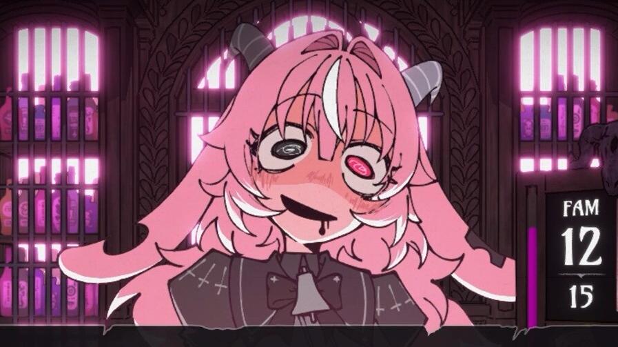 Un personaggio leggermente brillo di PUKEY GODDESS SHOT TRICK