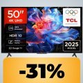 La smart TV TCL da 50', HDR, risoluzione 4K e compatibile con Alexa e Google Assistant in promozione su Amazon