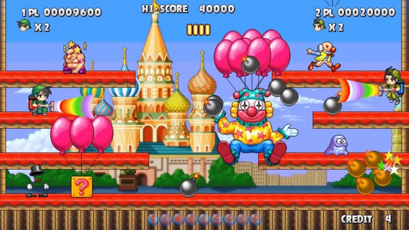 Un livello con grafica rimasterizzata di Tumblepop Memories