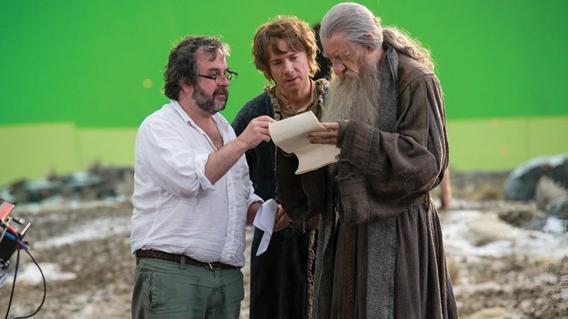 Peter Jackson con Martin Freeman e Ian McKellen