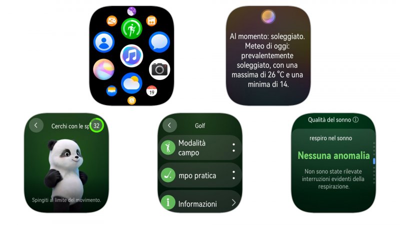 Alcune schermate del Huawei Watch Fit 5 Pro, dove spicca il nuovo mini-allenamento, per ora esclusivo di questa serie