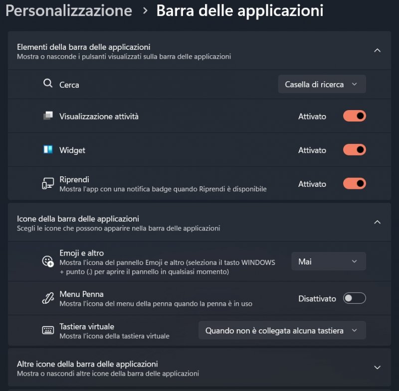 Le opzioni attuali