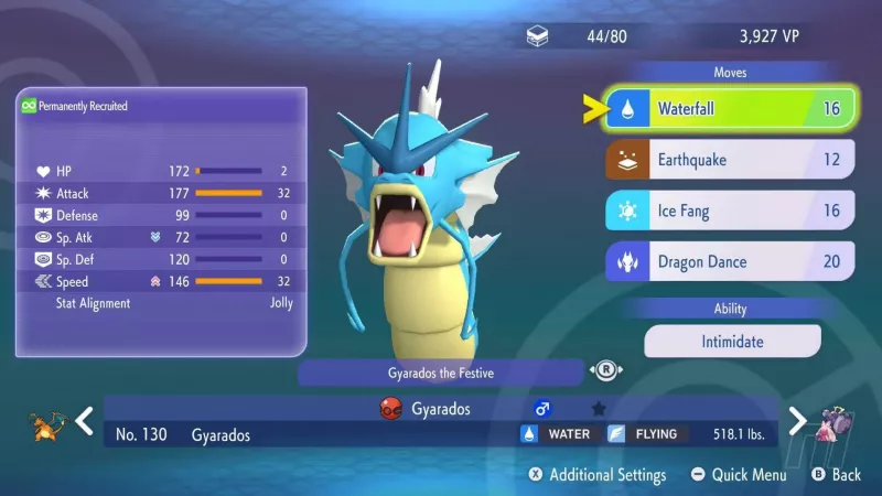 Uno sguardo alle statistiche del Gyarados in regalo, Fonte: NintendoLife