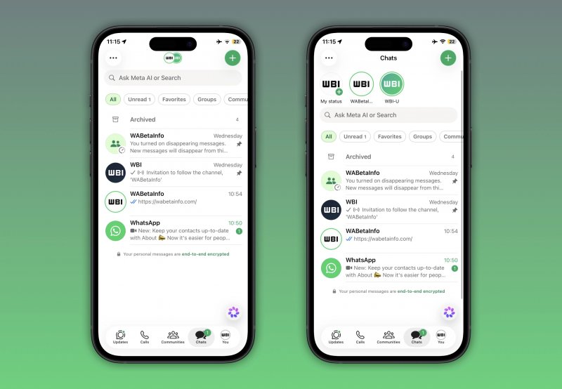 La nuova interfaccia degli Stati su WhatsApp (fonte: wabetainfo)