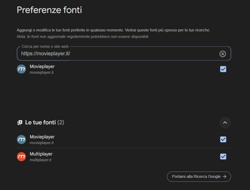 Le fonti preferite di Google
