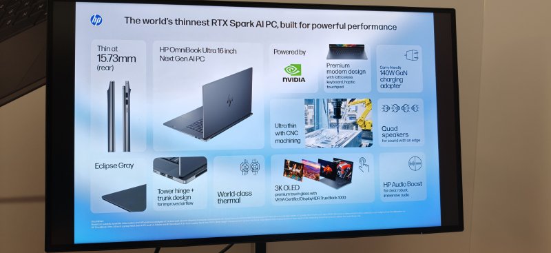 Infografica del 'più sottile 16 pollici con RTX Spark', HP Omnibook Ultra 16