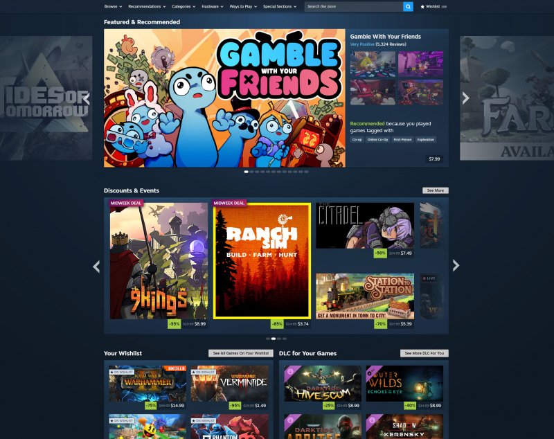 Un esempio della nuova homepage di Steam