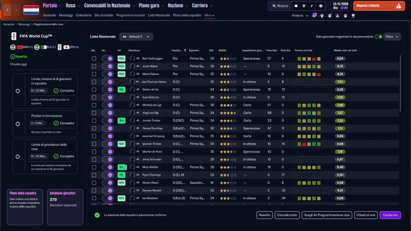 Prima di arrivare ai 26 convocati definitivi, in FM 26 è possibile testare diversi giocatori nelle amichevoli