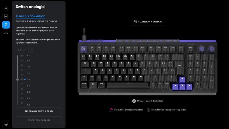 Tramite G HUB è possibile regolare tantissime funzionalità della Logitech G G512 X 98
